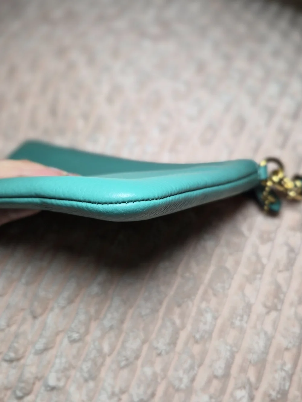 COACH Polished Pebble Leather Small Wristlet - Teal / Green